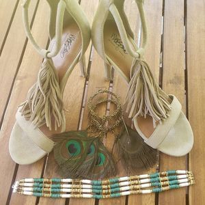 💖Beige Tassle Boho Style Heels Mossimo